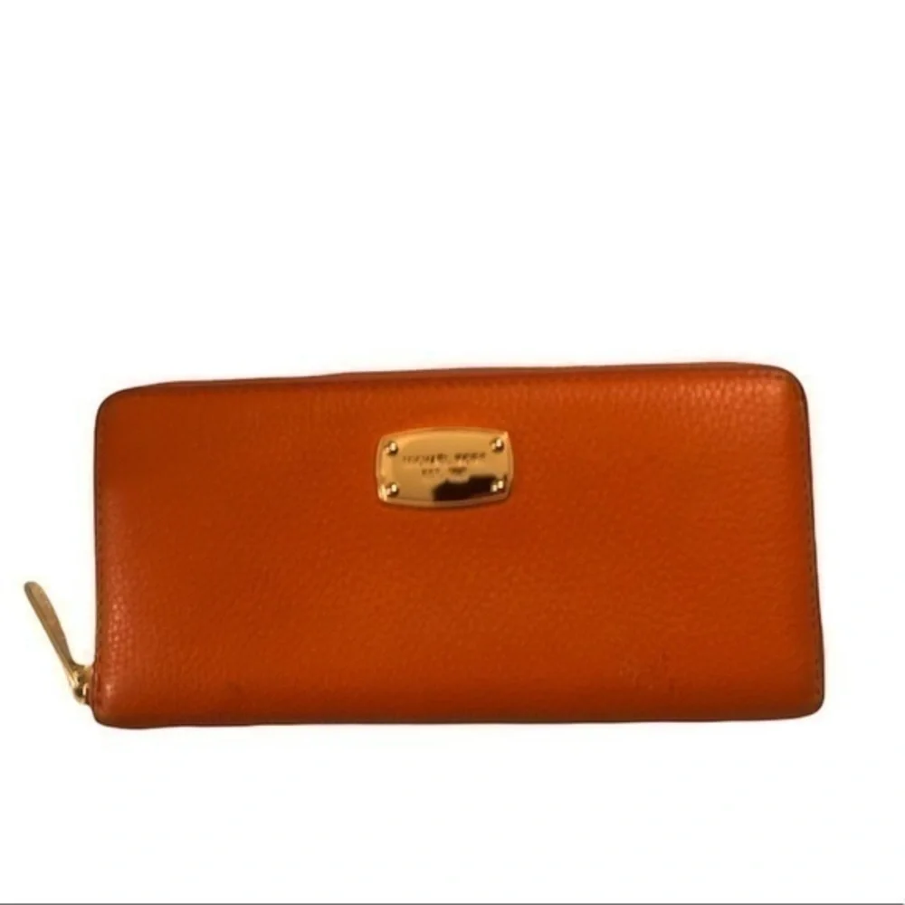 Michael kors orange leather zipper clutch bag wallet